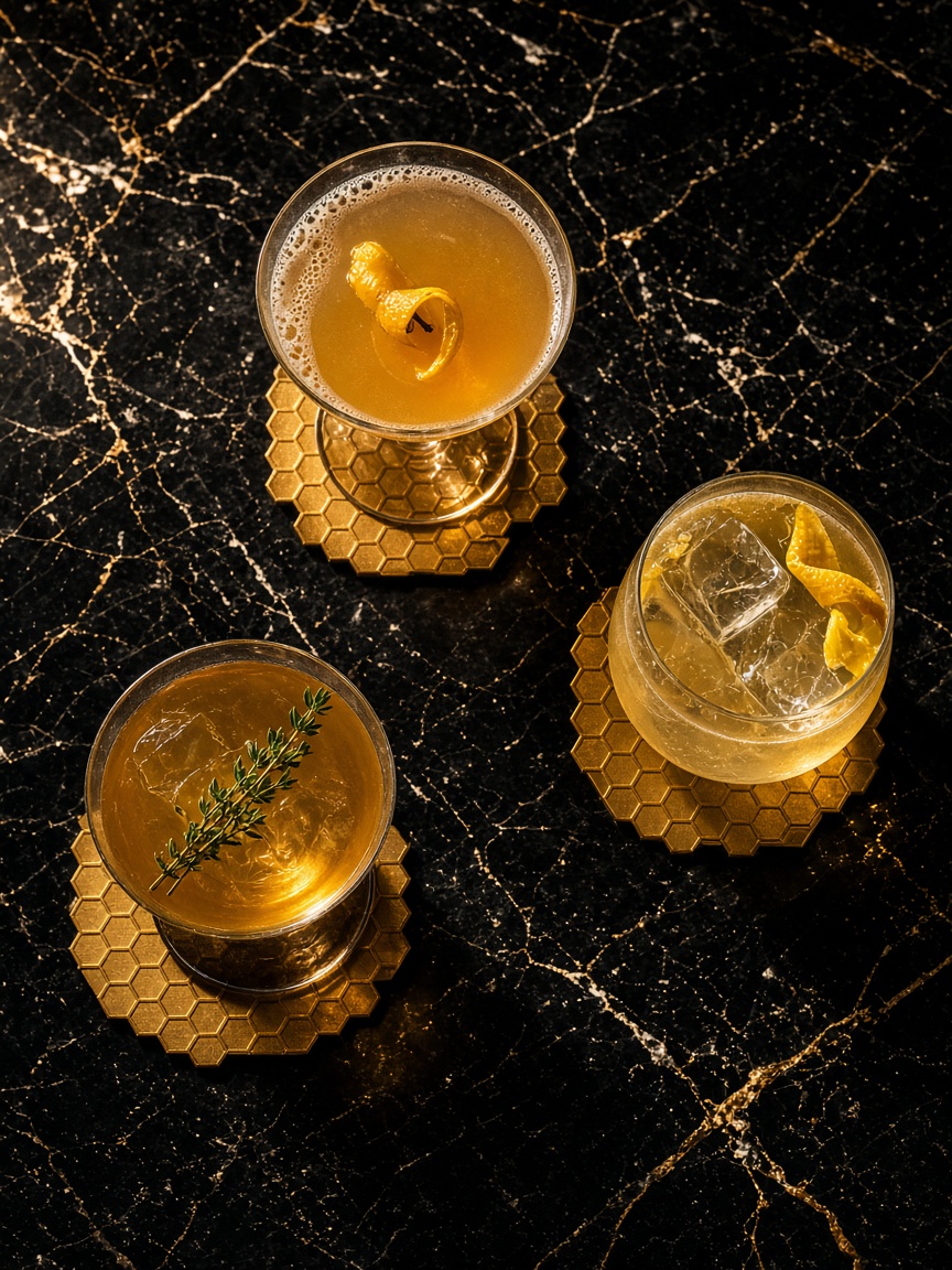 Signature cocktails on the bar at The Hive Lounge